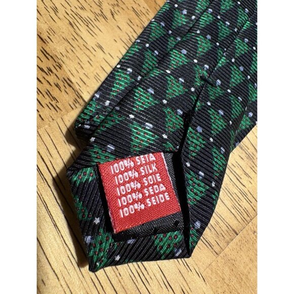 BELKS Christmas Tree 100% Silk Tie Mens Classic Holiday Party Church Navy Green - Picture 3 of 4